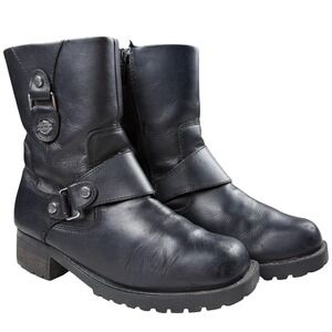 Harley Davidson Harness Motorcycle Boots Black Leather Biker Womens 9M